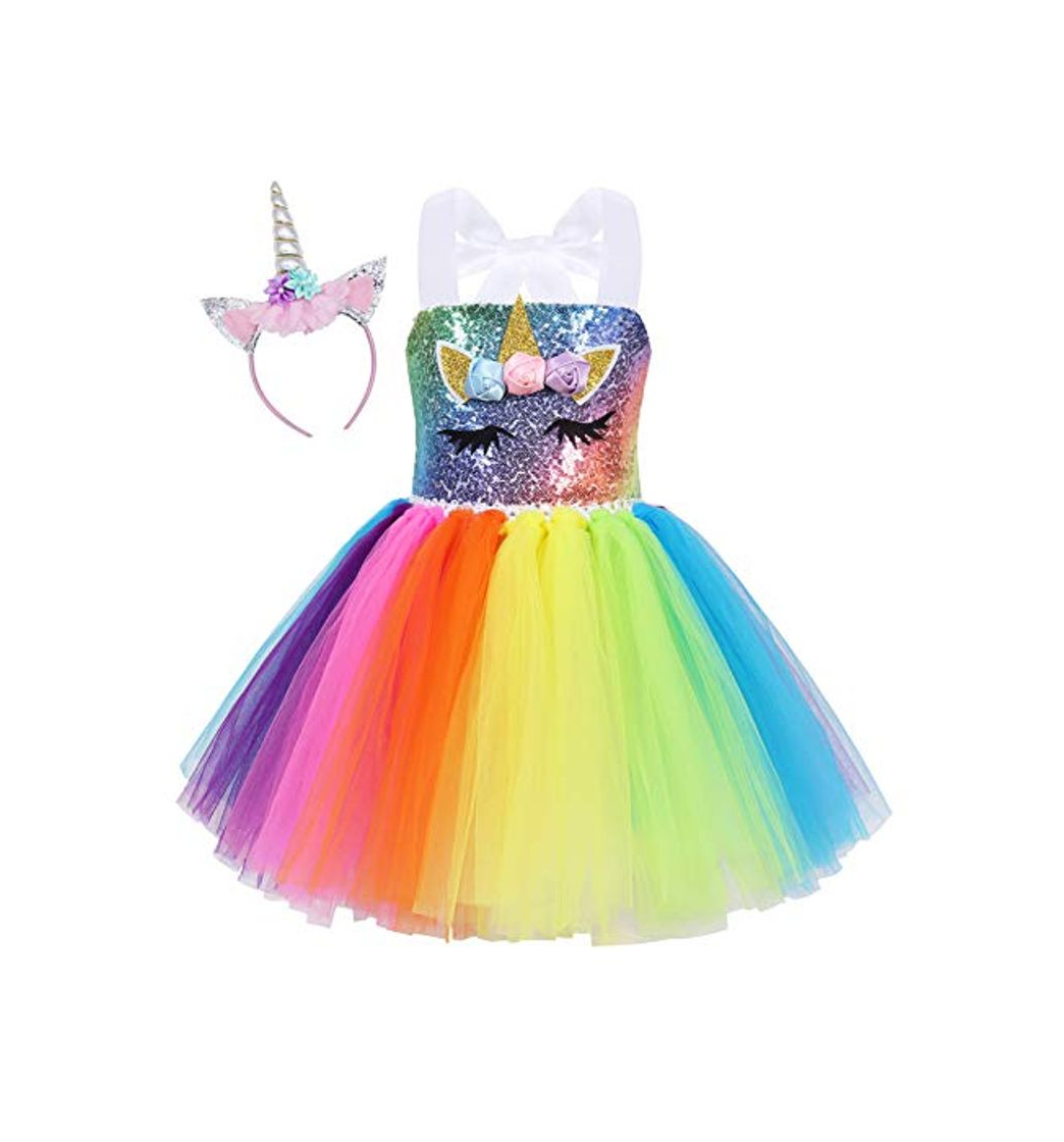 Moda AmzBarley Unicornio Vestidos Princesa Niña Fiesta Tutu con Encaje de Flor sin