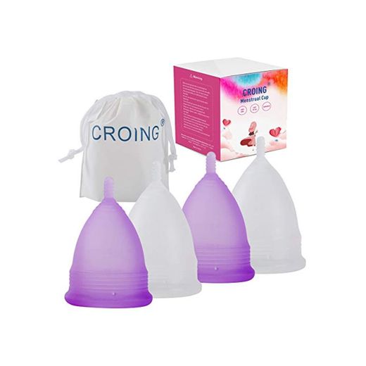 CROING 4 Copas Menstruales - 2 Piezas Pequeña  y 2 Piezas Grande