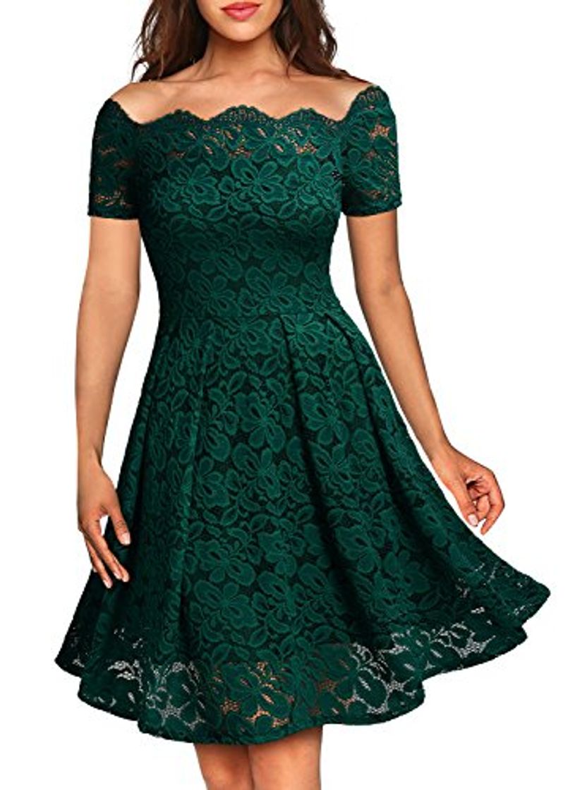 Fashion Miusol Vintage Encaje Completo Cóctel Vestidos para Mujer Verde X