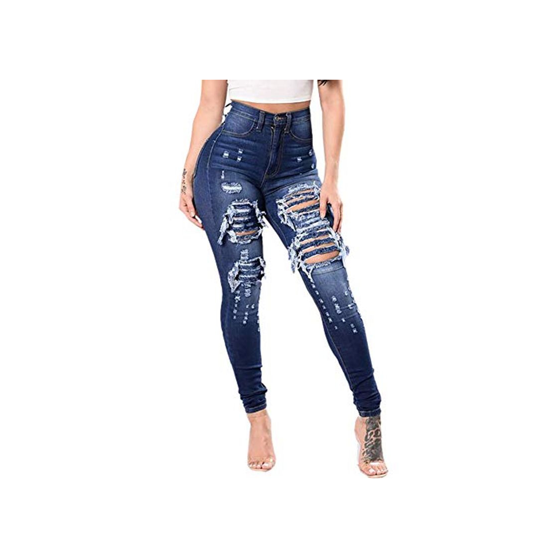 Moda FAMILIZO Vaqueros Rotos Mujer Vaqueros Mujer Tallas Grandes Vaqueros Altos Ajustados Pantalones Tejanos Largos Mujer Anchos Casual straight Skinny High Waist Leggings Azul XXXL