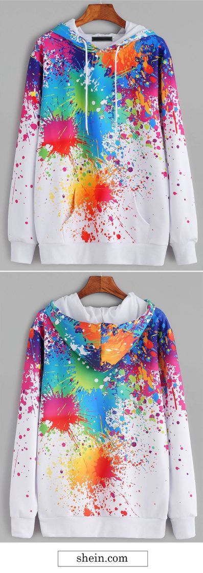 Fashion Paint Splatter Print Drawstring  Sweatshirt
