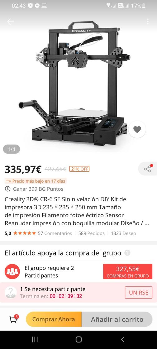 Producto Impresora fmd 3d creality cr6