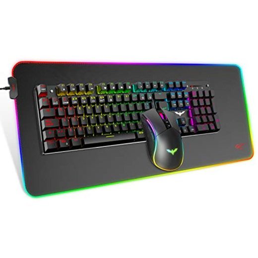 havit Teclado mecánico Gaming y ratón Español y Alfombrilla Gaming RGB