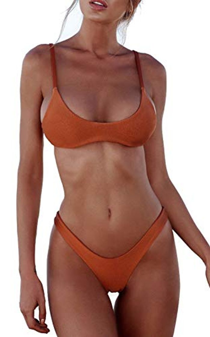 Moda Bikini De Dos Piezas Traje De Baño De La Correa De Las Mujeres Desgaste De La Playa del Color Sólido De 2 Piezas Traje De Baño para Dama