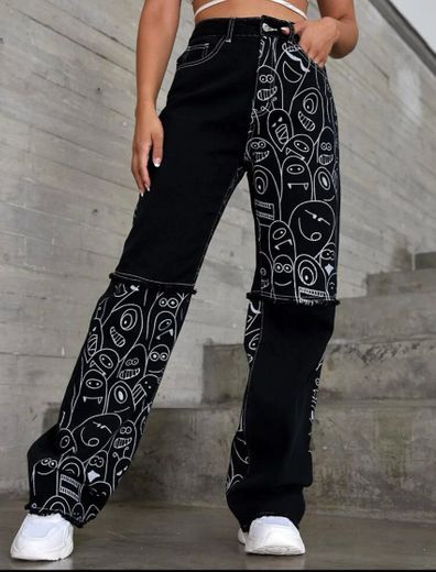 Pantalones negros con estampado de monstruos