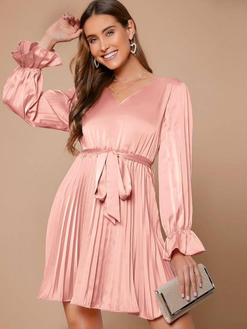 Moda Vestido plissado rosa 74 reais