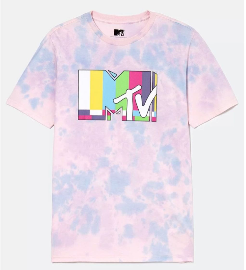 Moda Camiseta Manga Curta em Algodão Tie Dye Estampa Logo MTV 