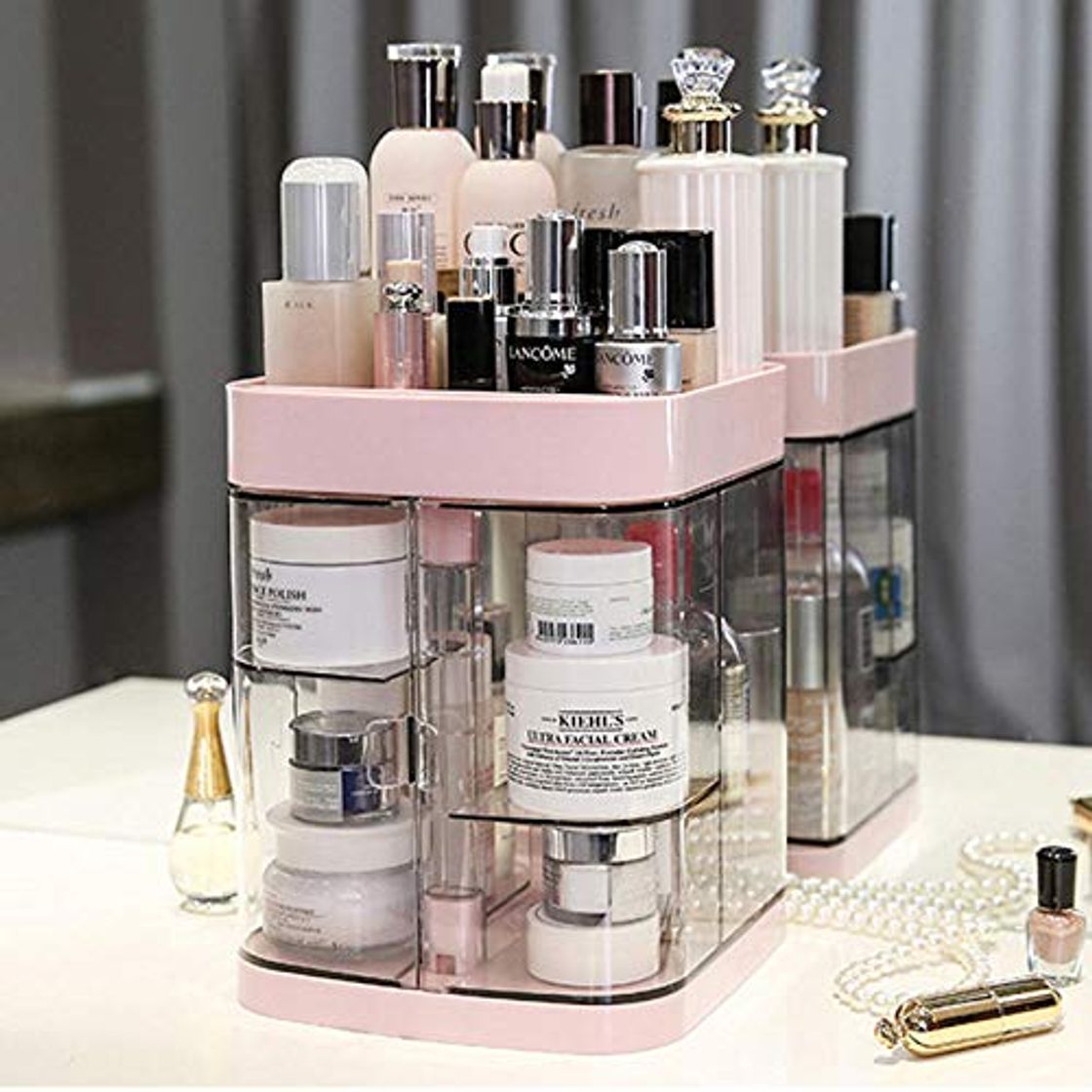 Social Sangmei Acrílico Transparente Duplo Aberto Penteadeira Organizador de Maquiagem Escovas de Cosméticos Titular Caixa De Armazenamento para Esmalte Caixas de Jóias de Batom@Rosa Transparente