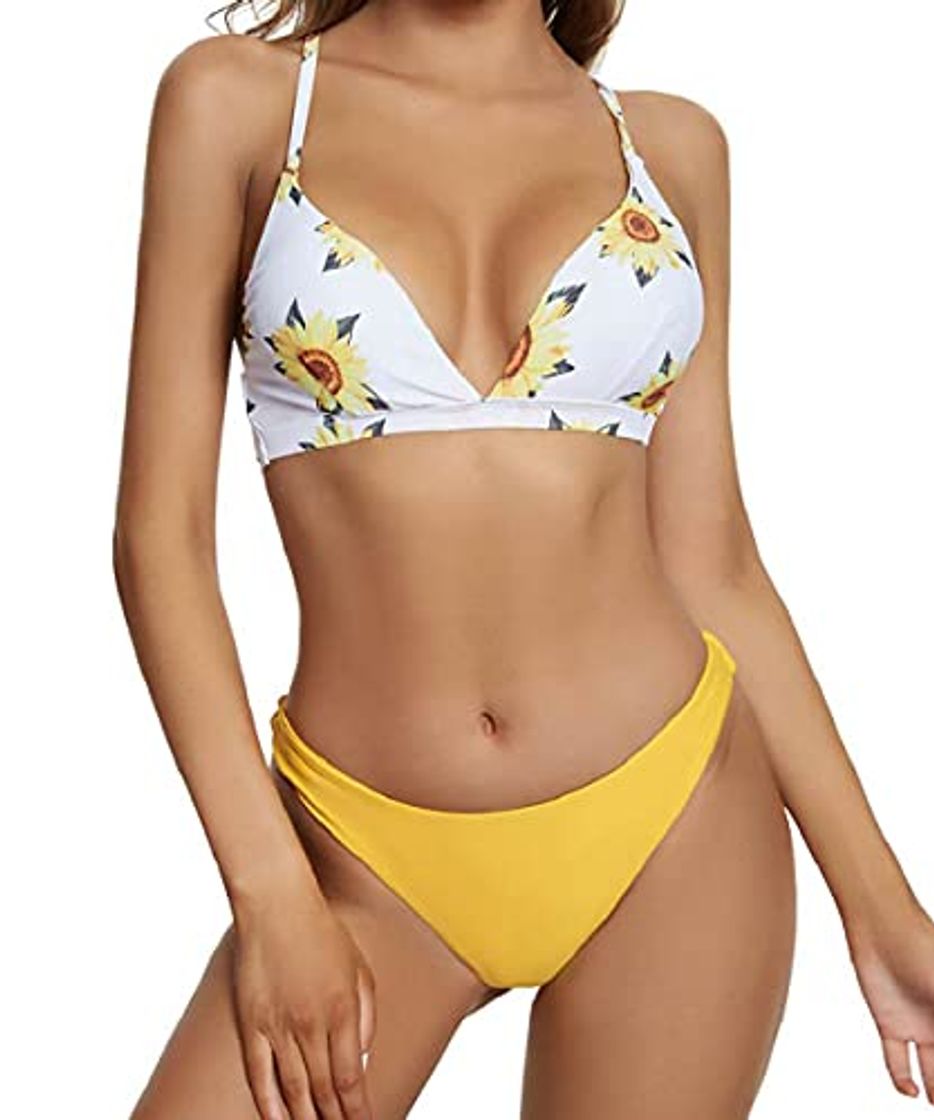 Moda heekpek Bikinis Mujer Sexy Floral Estampado Bikini Triangulo Conjunto Bikini con Tirantes Cruzados Traseros Bikini Dos Piezas