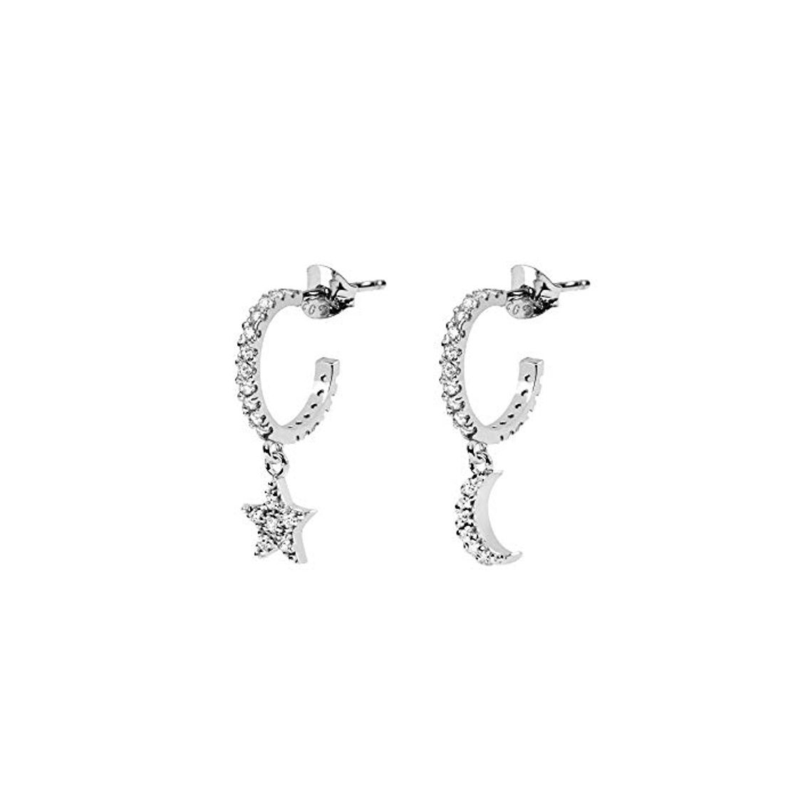 Social SINGULARU ® Pendientes Aro Moon & Star Sparks Plata