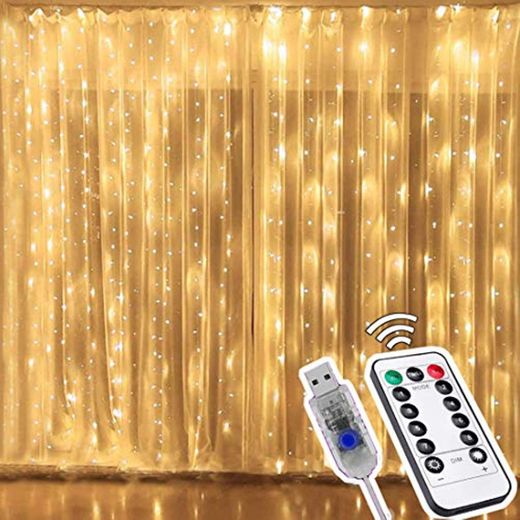 3Mx3M Cortina de Luces Navidad, 300 LEDs Luz Cadena Resistente al Agua,
