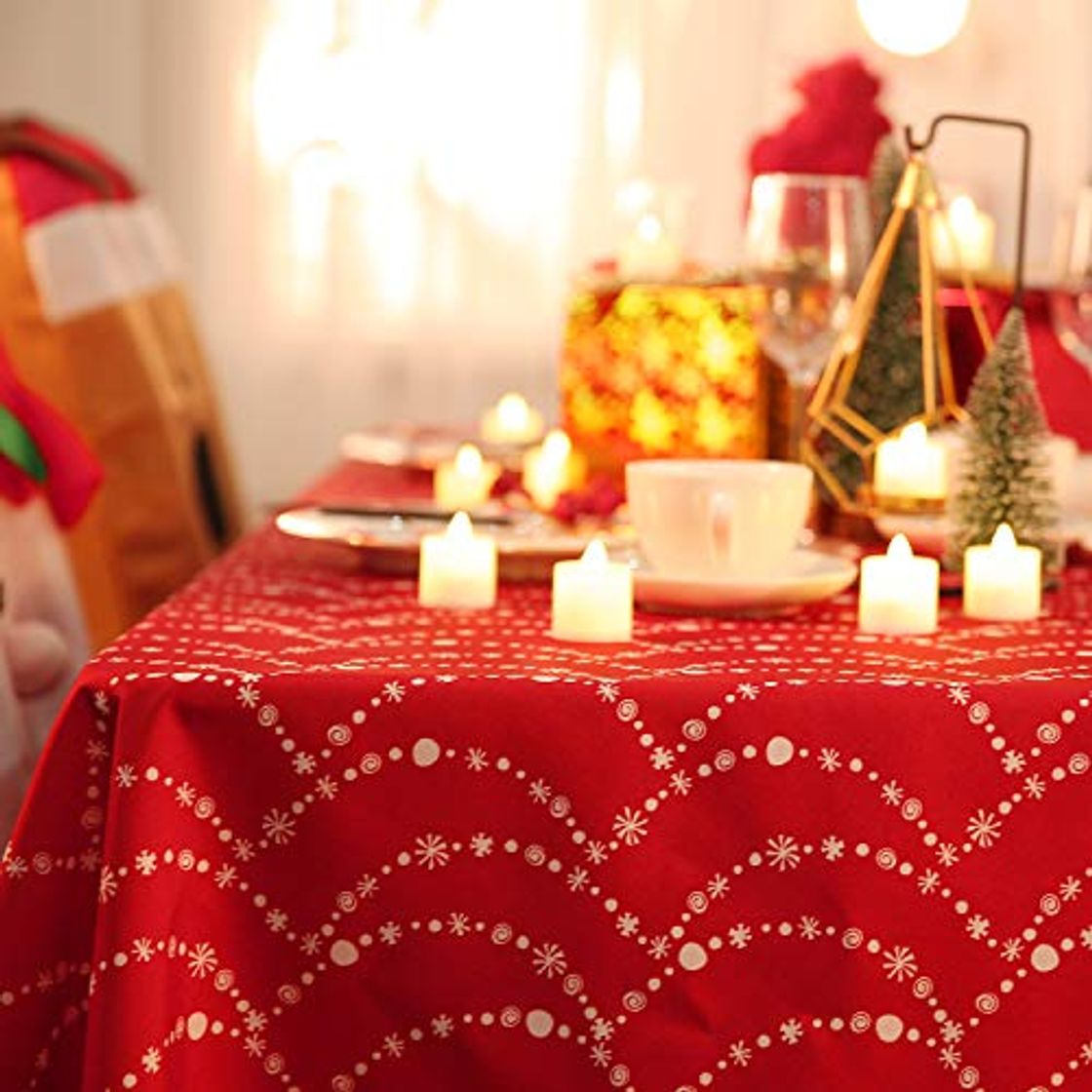 Social Deconovo Mantel Mesa Rectangular Mantel de Navidad Decoración Dibujo Collar 132 x 229 cm Rojo