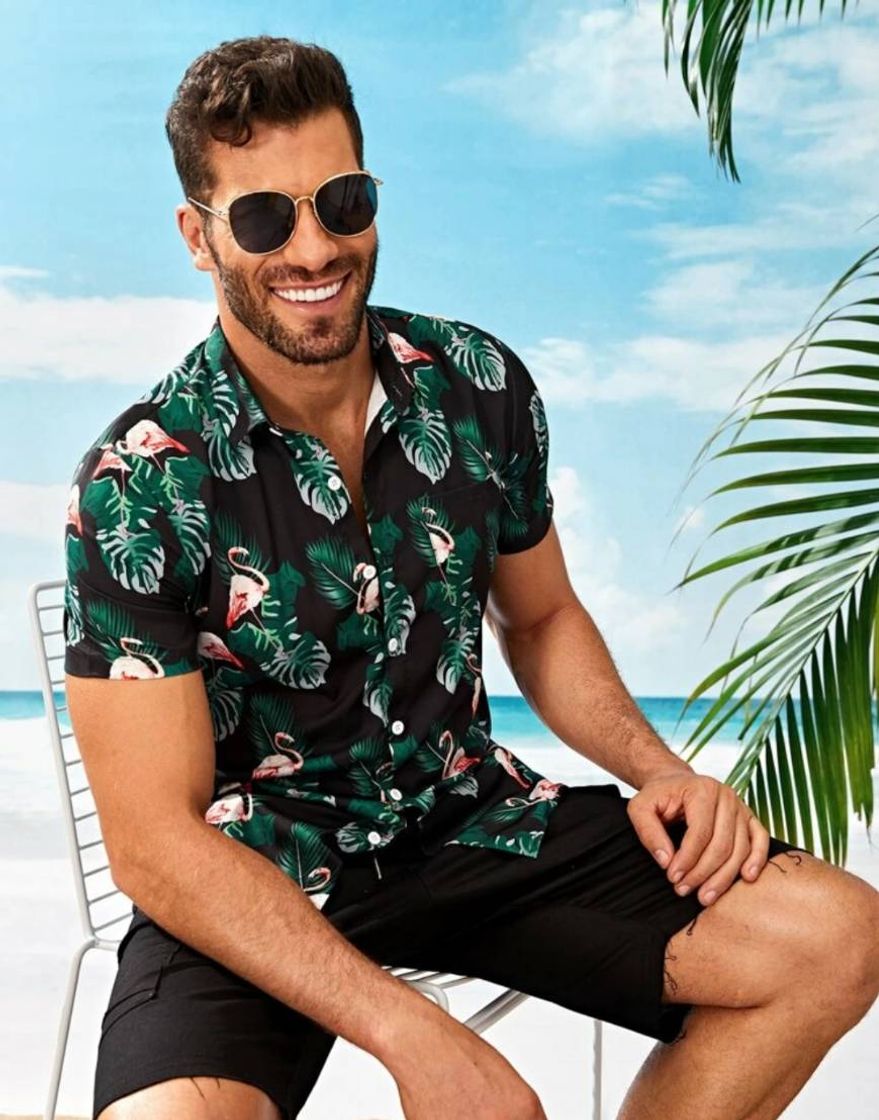 Moda Camisa masculina preto animal boho