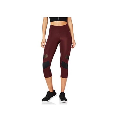 Amazon Brand - AURIQUE Leggings deportivos capri con paneles para mujer, Rojo