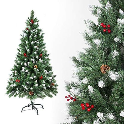 SunJas Árbol de Navidad Artificial Pino Material PVC, con Blanco Nevado, Frutos