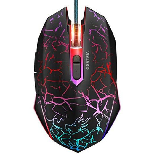 VGUARD Ratón Gaming con Cable, 4 DPI Adjustables hasta 2400, Gaming Mouse