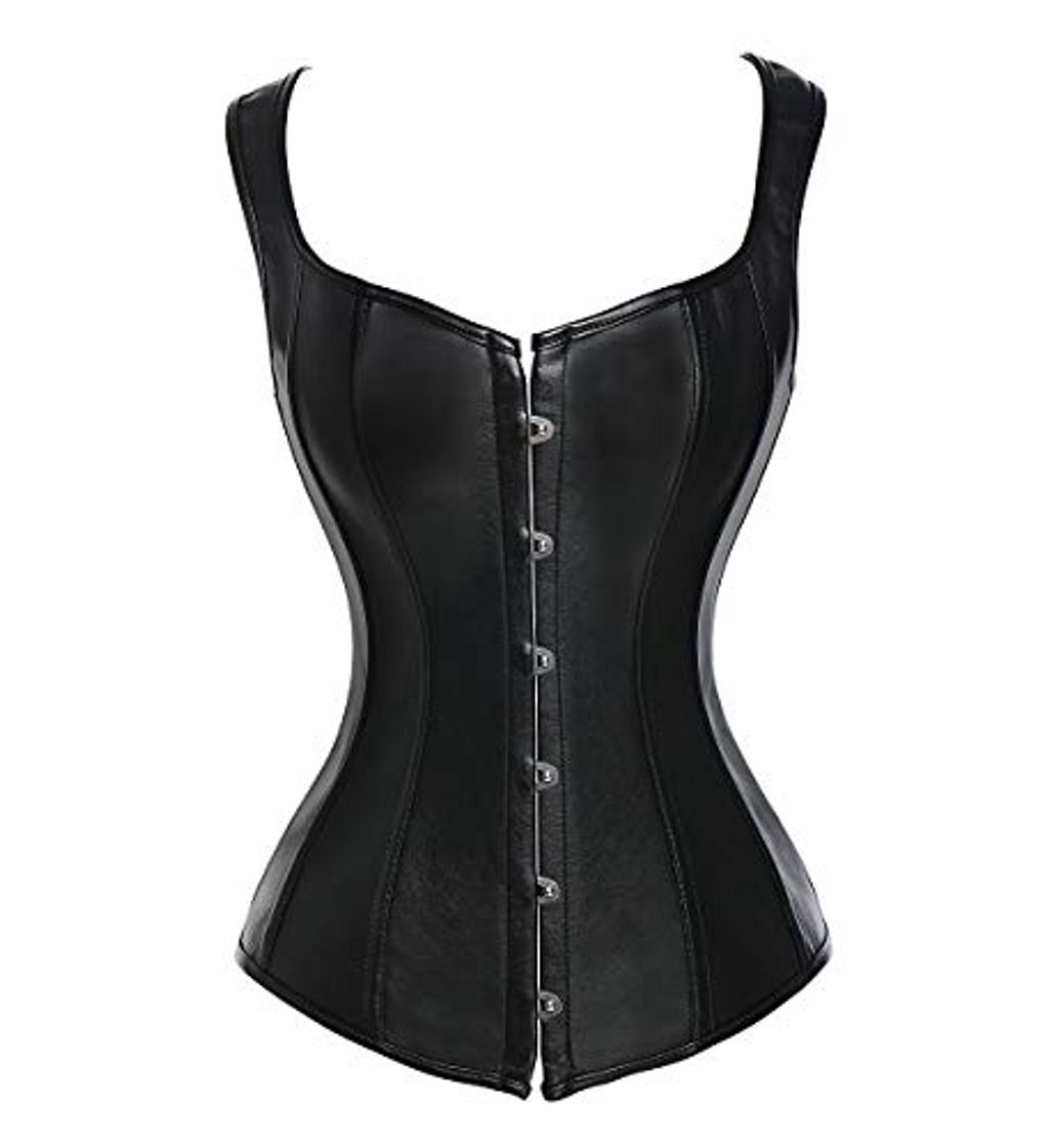 Moda SLIMBELLE® Mujer Corsé de Cuero Negro Pirata Gótico Steampunk Bustier Medieval Burlesque