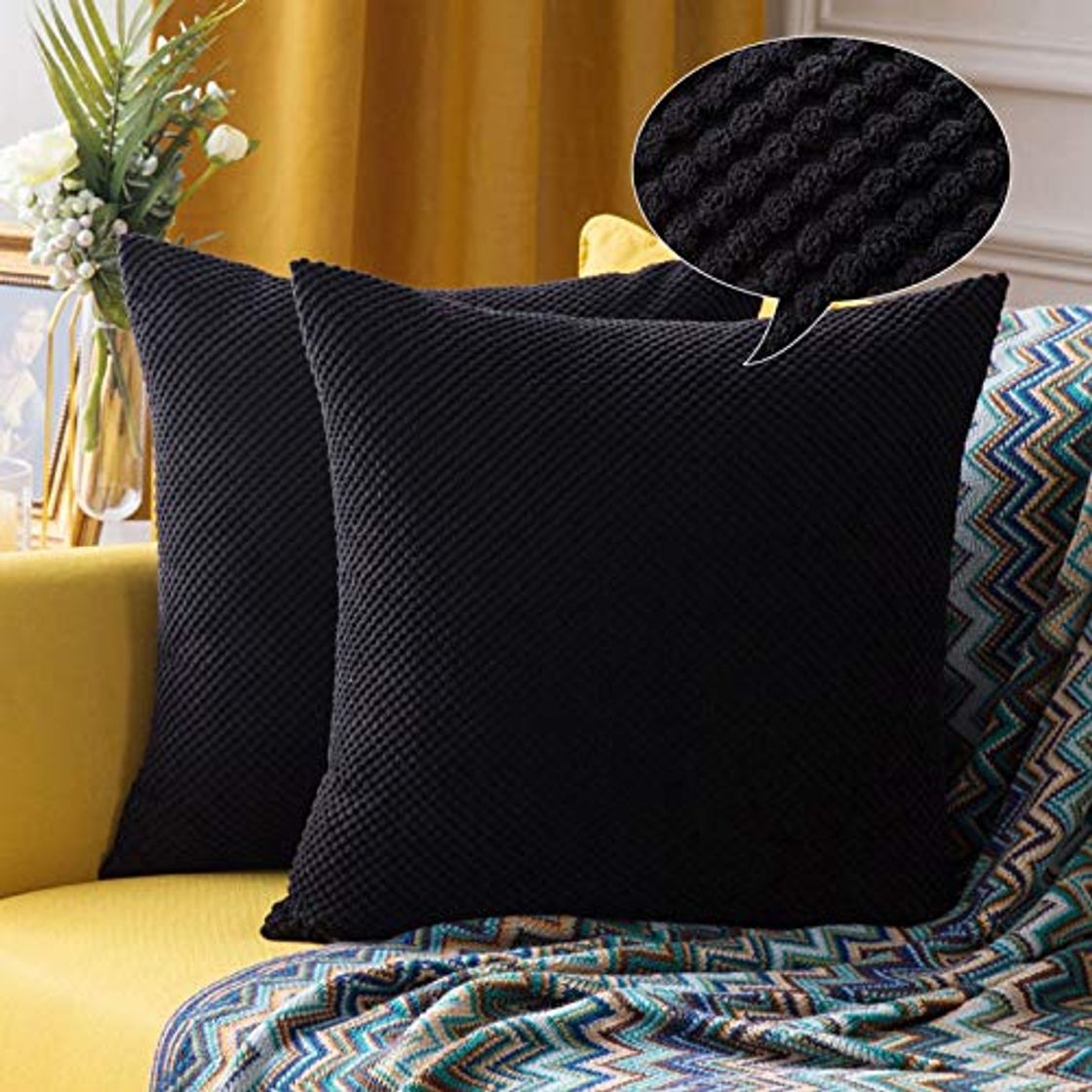 Producto MIULEE Juego de 2 Soft Fundas granulado Fundas para Cojines Protectores Solid Decorativa Cuadrado Juego Fundas de Almohada de Lanzamiento Poliéster y Mezcla de poliéster 40x40cm 2 Piezas Negro