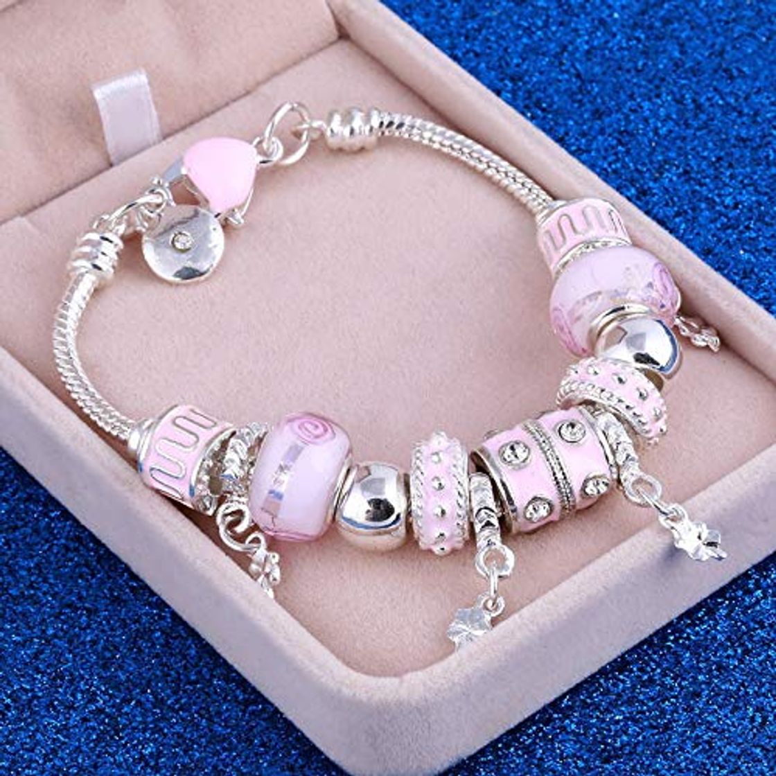 Moda Rosa de Cristal Pulseras y brazaletes para Mujeres con Aliexpress Murano Pulsera de Plata de Plata del Encanto