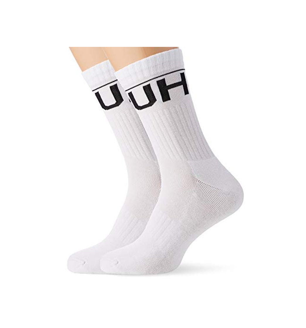 Fashion HUGO 2p Qs Rib Logo Cc Calcetines, Blanco