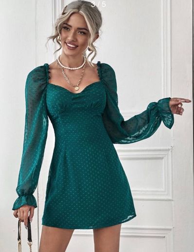 Sweetheart Neck Puff Sleeve Swiss Dot Dress | SHEIN USA