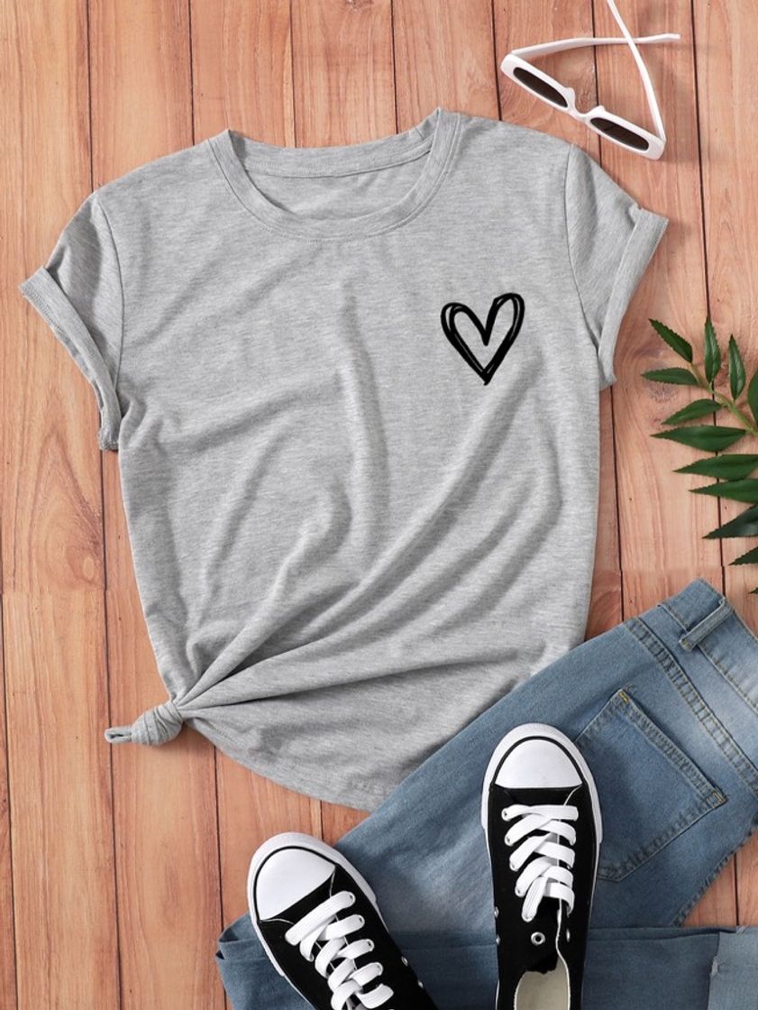 Moda Camiseta ocasional coração 