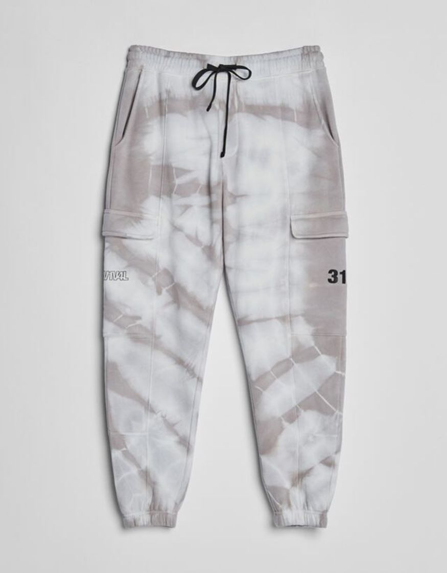 Fashion Bershka- Calças jogger felpa cargo tie-dye