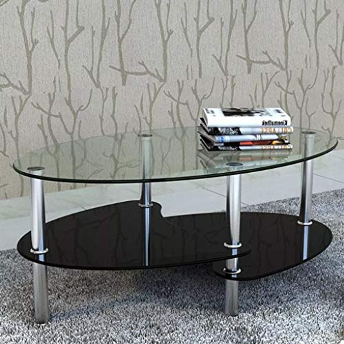 Product Tidyard Mesa de Centro con Diseño Exclusivo de 3 Niveles Mesa de Cristal Mesita de Noche Mesa de Café de Vidrio para Estar o Dormitorio Vidrio Templado 90x45x43cm Negro