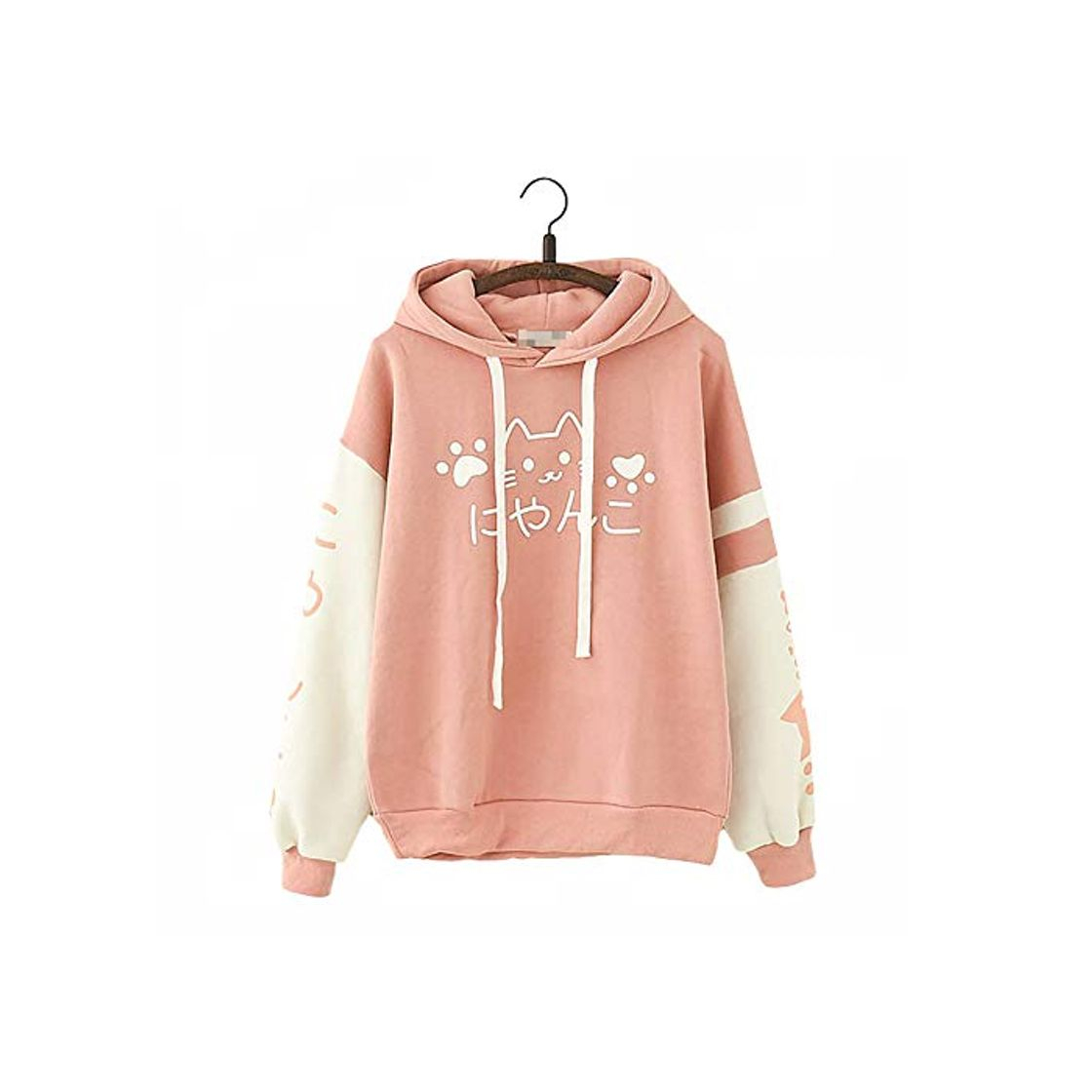 Moda Linda Chicas Kawaii japonés Palabra Texto Dúo de Color Gato Kawaii Impresión Diseño Calentar Sudadera con Capucha de Verano