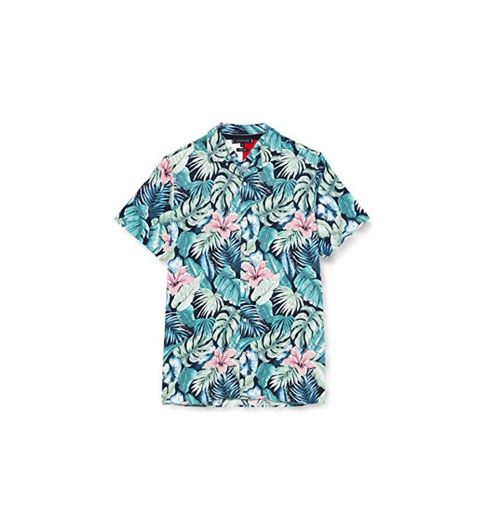 Tommy Hilfiger Camisa de Manga Corta con Estampado Hawaiano de Flores y