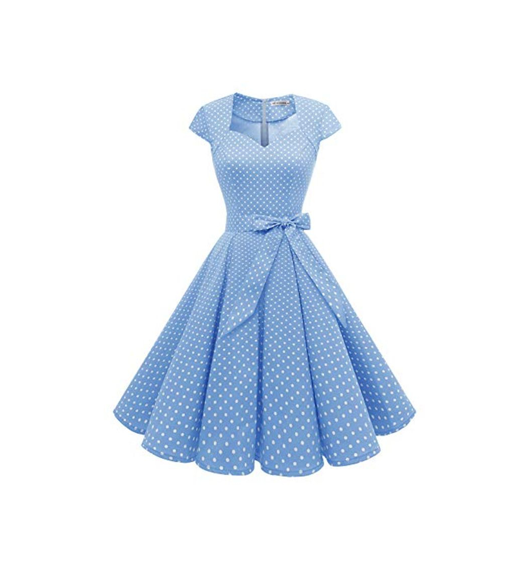 Social MUADRESS Vestidos Vintage Mujer Retro Años 50 y Elegantis Cocktail Party Collar Casual en Forma de Corazón 1960SkyBlue L