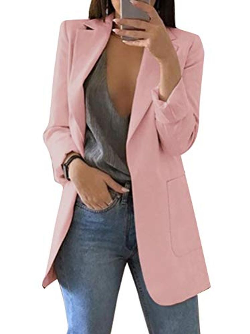 Fashion Minetom Mujer Manga Larga Blazer Elegante Oficina Negocios Parte OL Traje De Chaqueta Sólido Slim Fit Abrigo Cardigan Outwear Top A Rosa ES 42