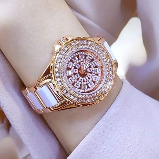 JZDH Relojes para Mujer Relojes De Diamante Mujeres Famosa Marca Moda Mujeres Cerámica Relojes Muñecas Señoras Acero Inoxidable Reloj Relogio Feminino Relojes Decorativos Casuales para Niñas Damas