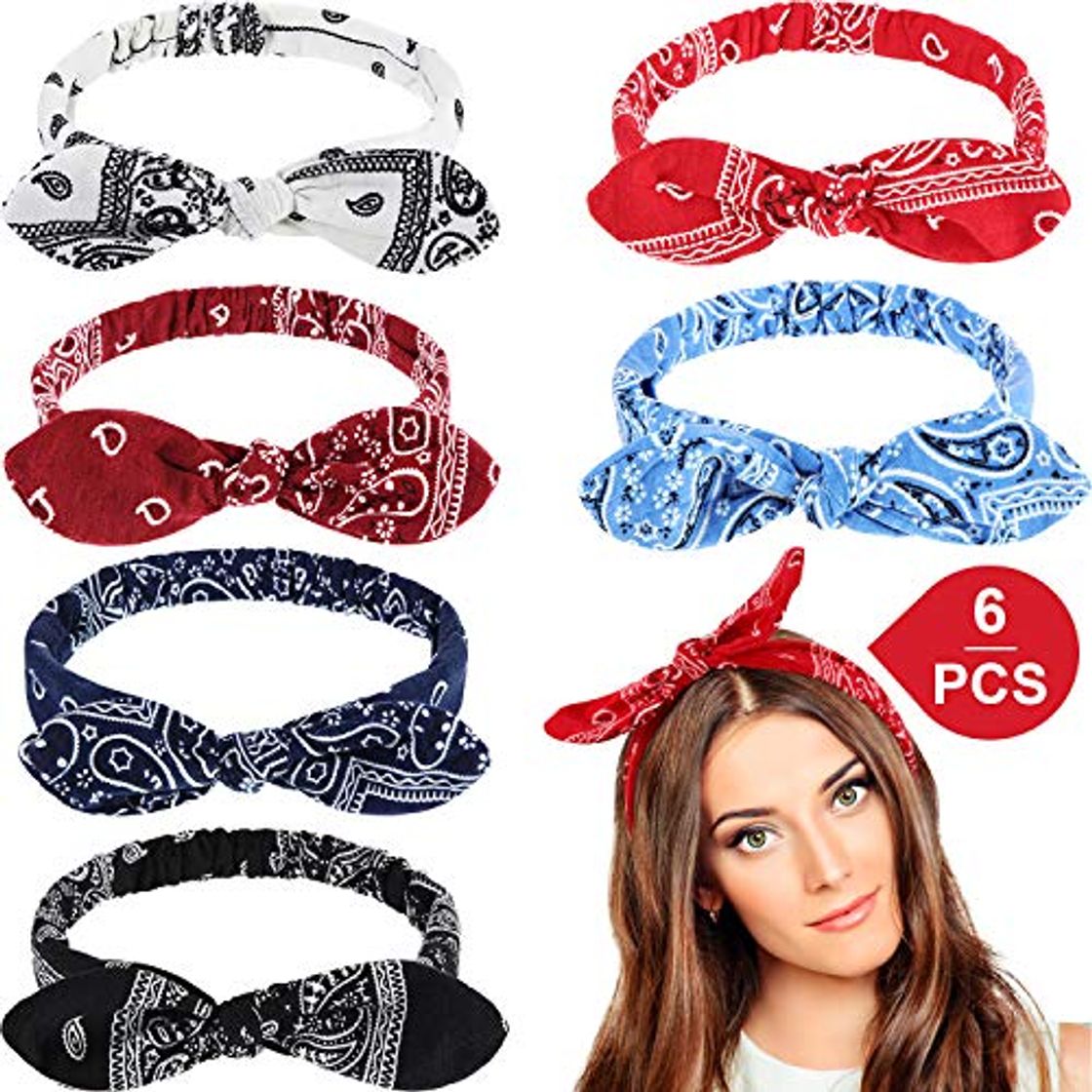 Moda Diadema Bandana de Lazo Bohemia Pañuelo de Cabeza de Nudo Diadema de