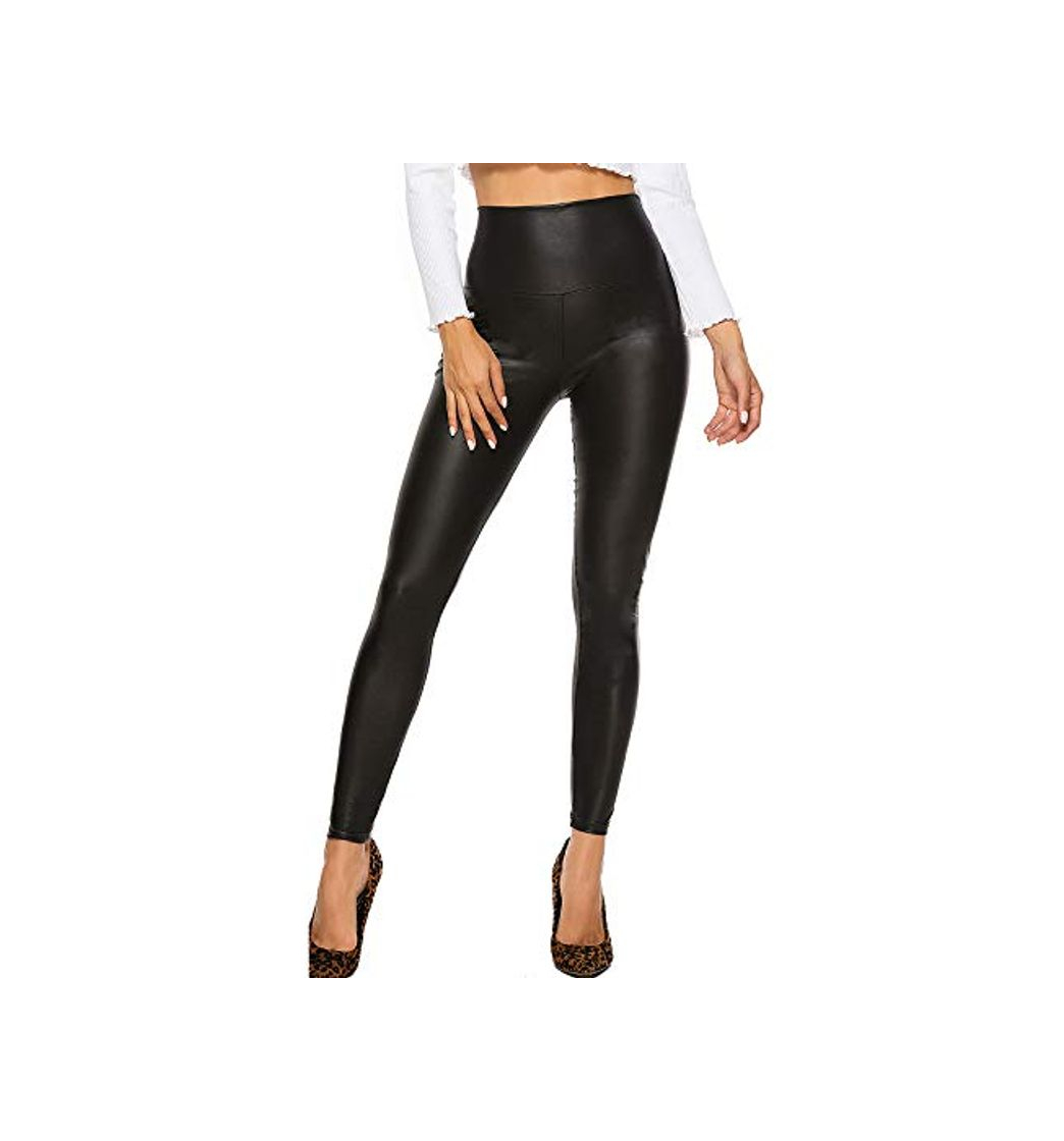 Product FITTOO Mujeres PU Leggins Cuero Brillante Pantalón Elásticos Pantalones para Mujer300#2 Negro Mate XL