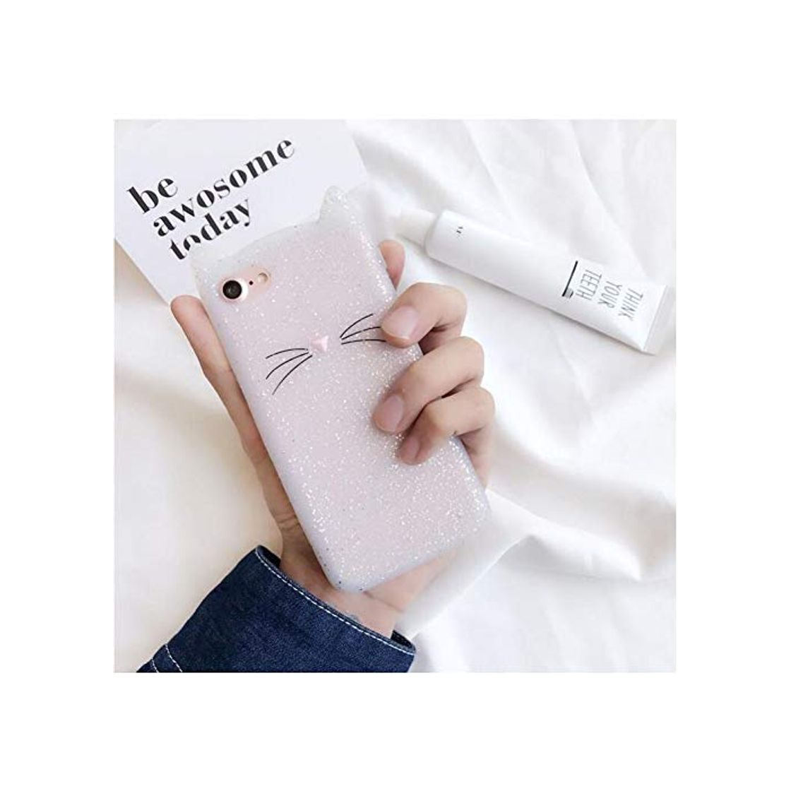 Productos POHONOEOO Para iPhone 7 Funda 3D Lindo Animal Barba Cat Ear Capinha Casos para iPhone 5S 6 6S 7 8 Plus X Funda De Silicona Suave TPU