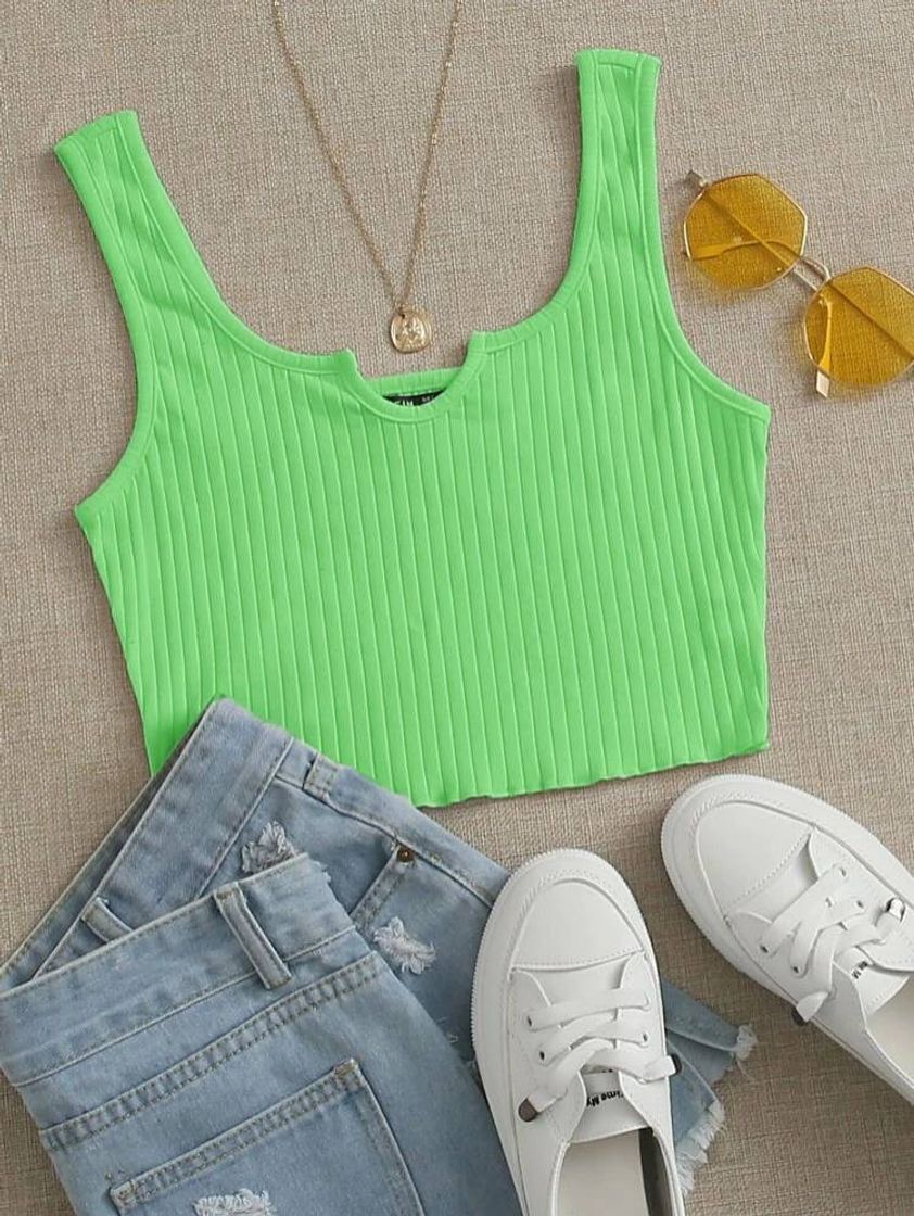 Fashion Notched Neck Rib-knit Crop Tank Top | SHEIN USAN 