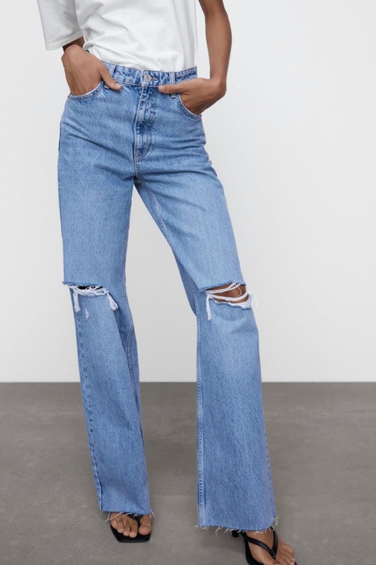 Moda WIDE-LEG FULL-LENGTH RIPPED JEANS | ZARA United Kingdom