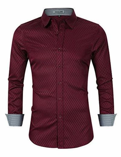 KUULEE Hombre Camisa Manga Larga Slim Fit Camisa Vaquera/Camisa a Cuadros Rejilla