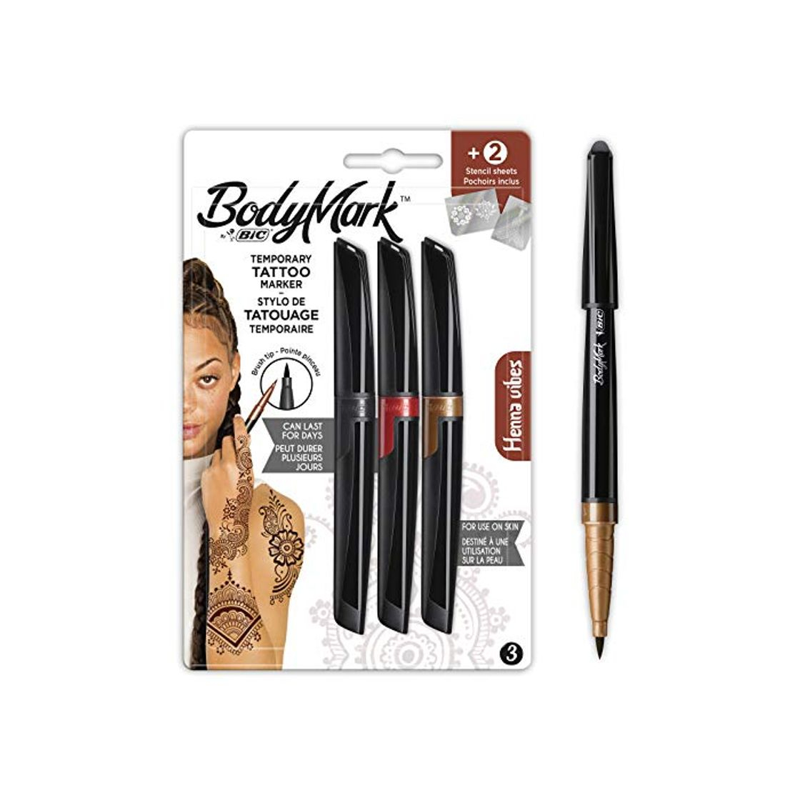 Products BodyMark by BIC - Marcadores y Plantillas para Tatuajes Temporales, Kit Henna