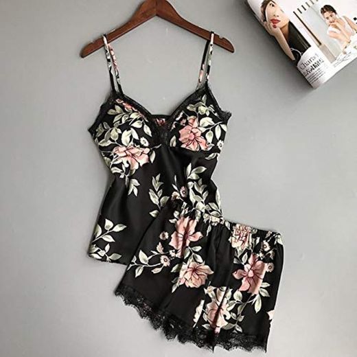 Handaxian Albornoz de Seda de satén de Seda Floral Fresca Albornoz de Kimono para Mujer Albornoz de Moda Floral para Mujer Conjunto de Pijama de Albornoz para Mujer Negro XXL