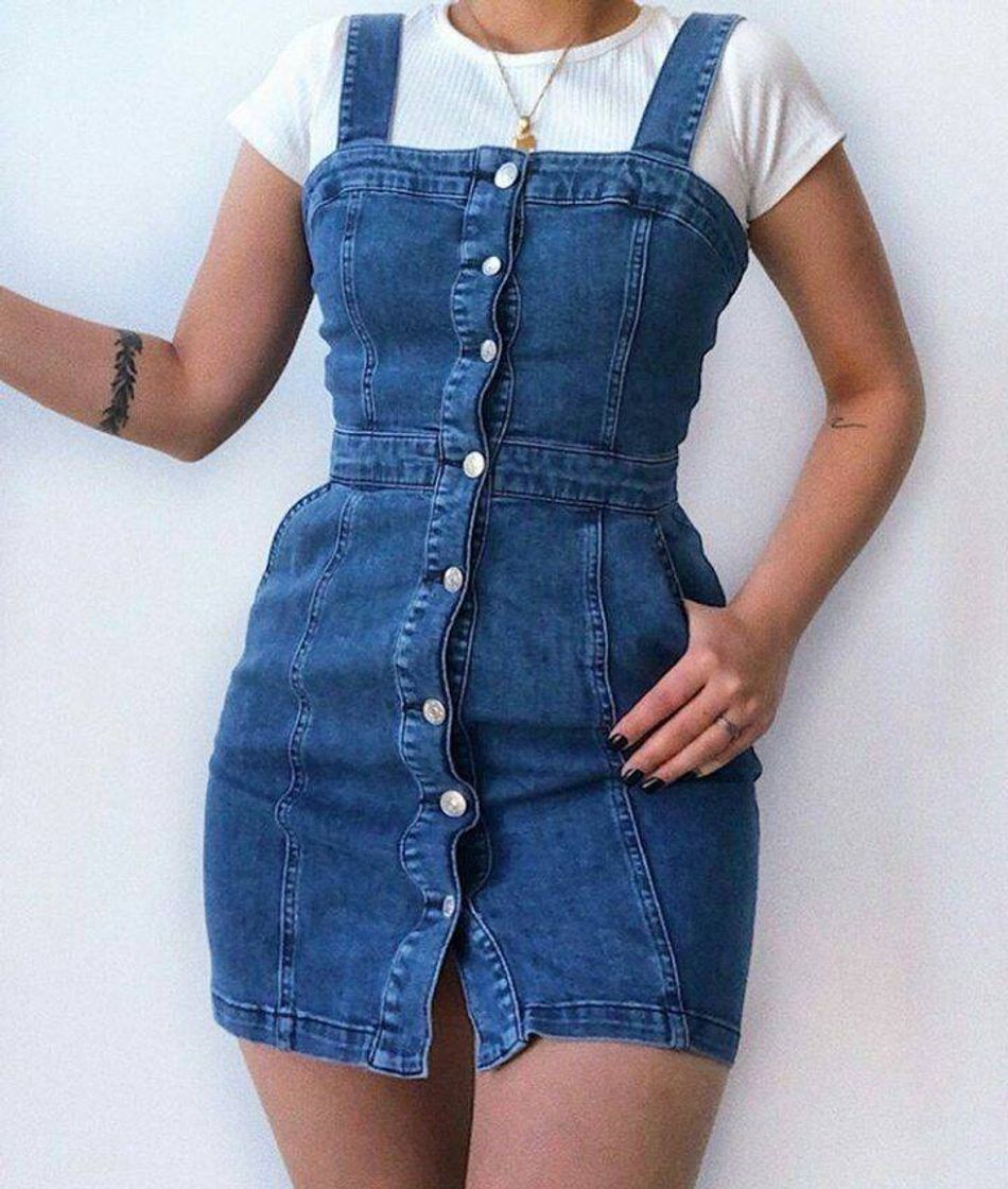 Fashion Vestido Jeans de Botões