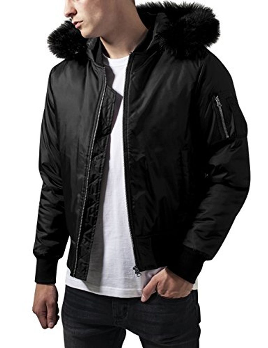 Fashion Urban Classics Hooded Basic Bomber Jacket Chaqueta, Negro