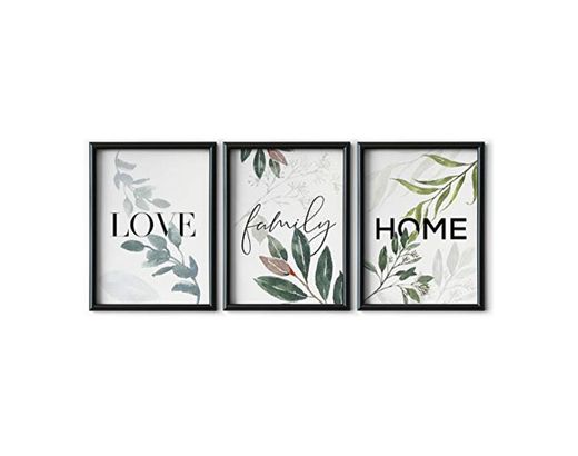 DONLETRA® Set de 3 Láminas Decorativas Nórdicas de LOVE/FAMILY/HOME para Enmarcar -