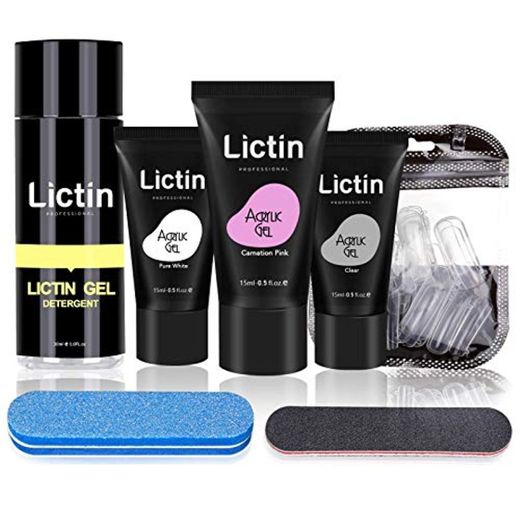 Lictin Kit Gel de Extensión de Uñas-3 Colores Kit Poly Gel para