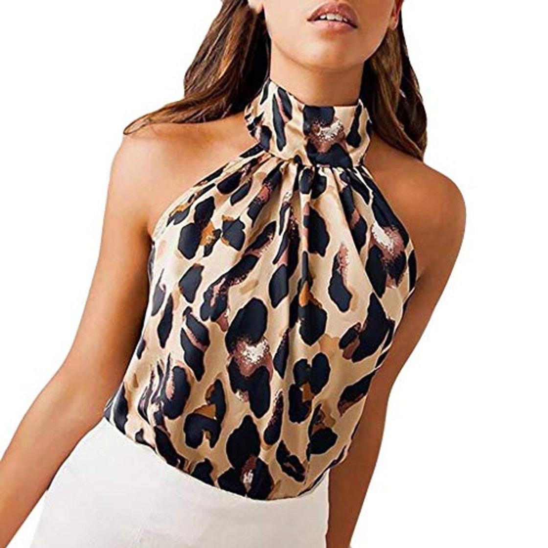 Moda Camisetas sin Mangas Mujer SHOBDW Playa De Verano Estampado De Leopardo Cuello