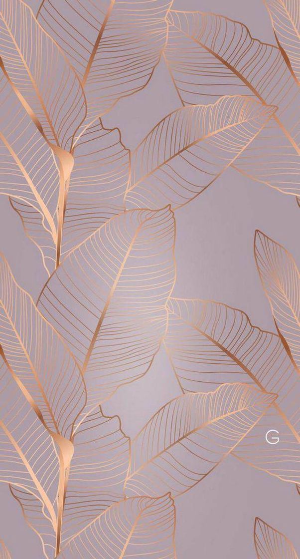 Moda Wallpaper fundo lilás com folhas em rose gold 