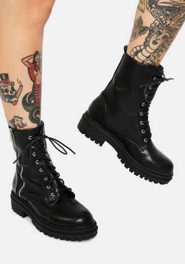 Strong Suit Zip Detail Combat Boots