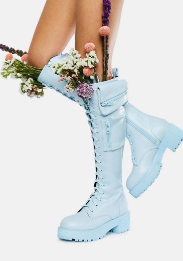 Sugar Thrillz Pastel Knee High Pocket Combat Boots 