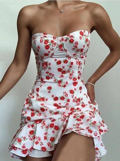 Vestido de pulôver floral sexy sem alça 